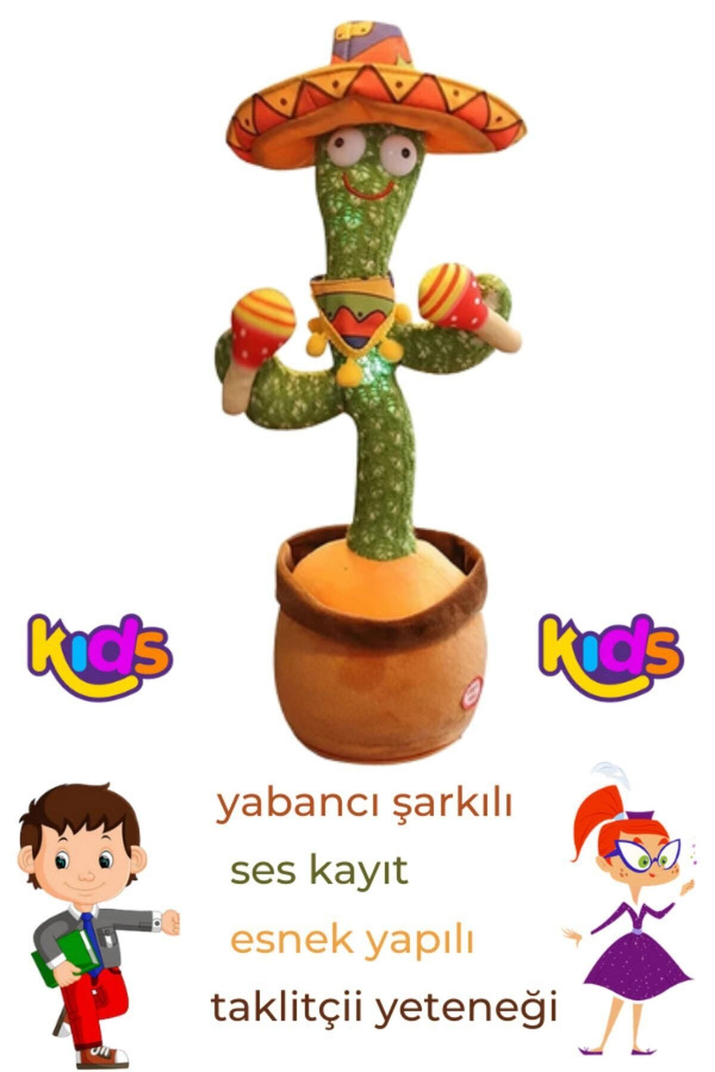 Baby Konuşan Dans Eden Şarkı Söyleyen Ses Tekrar Eden Kaktüs Müzikli Işıklı Peluş Oyuncak Şarjlı