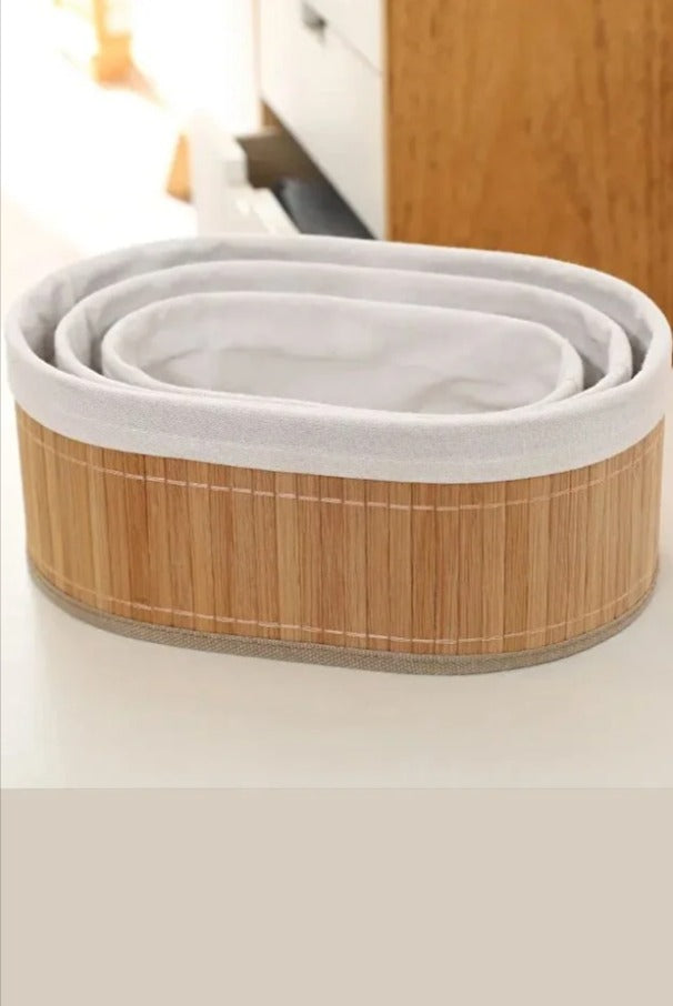 Bambu 3 Lü Sepet Seti Banyo Sepeti Mutfak Sepeti Doğal Astarlı Kozmetik Dolap İçi Çok Amaçlı Düzenleyici