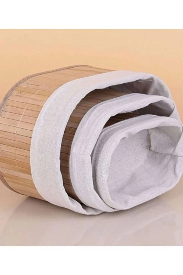 Bambu 3 Lü Sepet Seti Banyo Sepeti Mutfak Sepeti Doğal Astarlı Kozmetik Dolap İçi Çok Amaçlı Düzenleyici