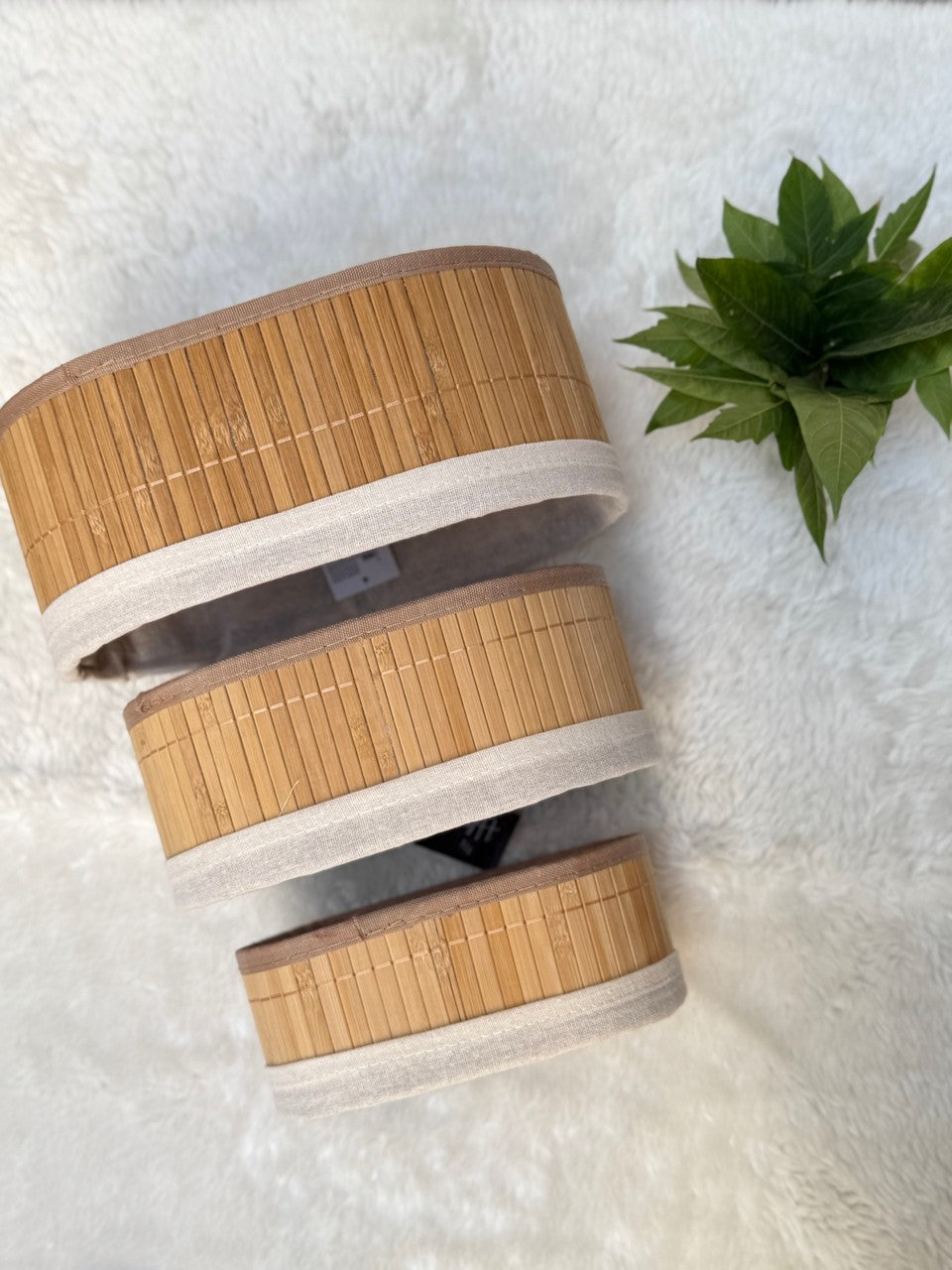 Bambu 3 Lü Sepet Seti Banyo Sepeti Mutfak Sepeti Doğal Astarlı Kozmetik Dolap İçi Çok Amaçlı Düzenleyici