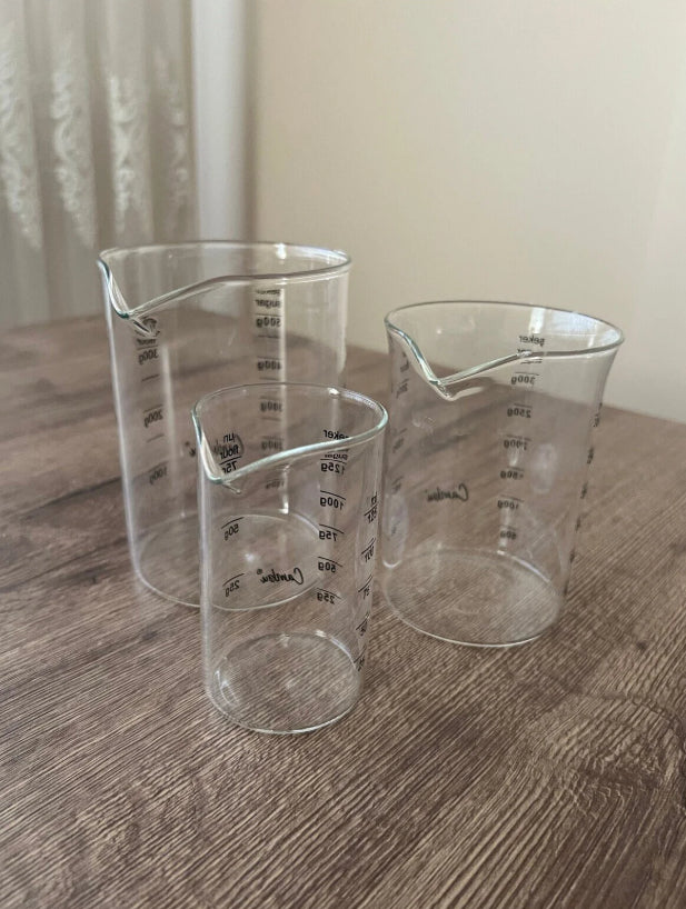 Borosiliksat 3'Lü Ölçü Kabı (500ML, 300ML, 125ML) Un, Şeker, Sıvı Ölçü Kabı