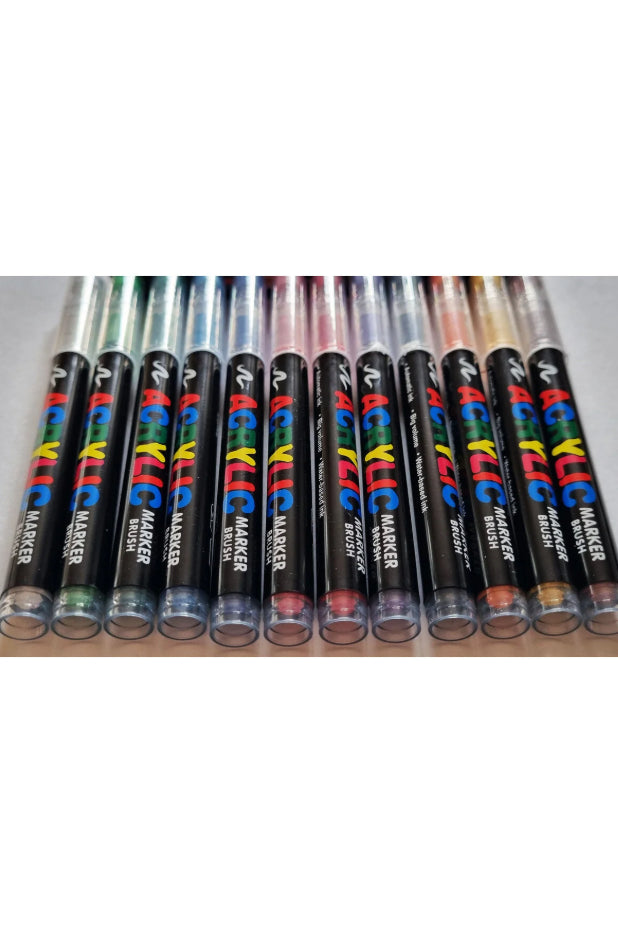 Brush Akrilik Marker Ufen Fırça Uçlu Akrilik Kalem 12 li