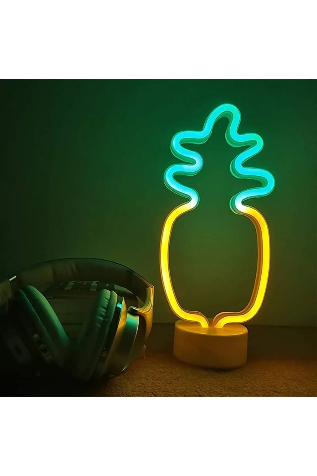 Büyük Boy Pilli Ananas Neon Çift Renkli Led Işıklı Masa Ve Gece Lambası Dekoratif Aydınlatma