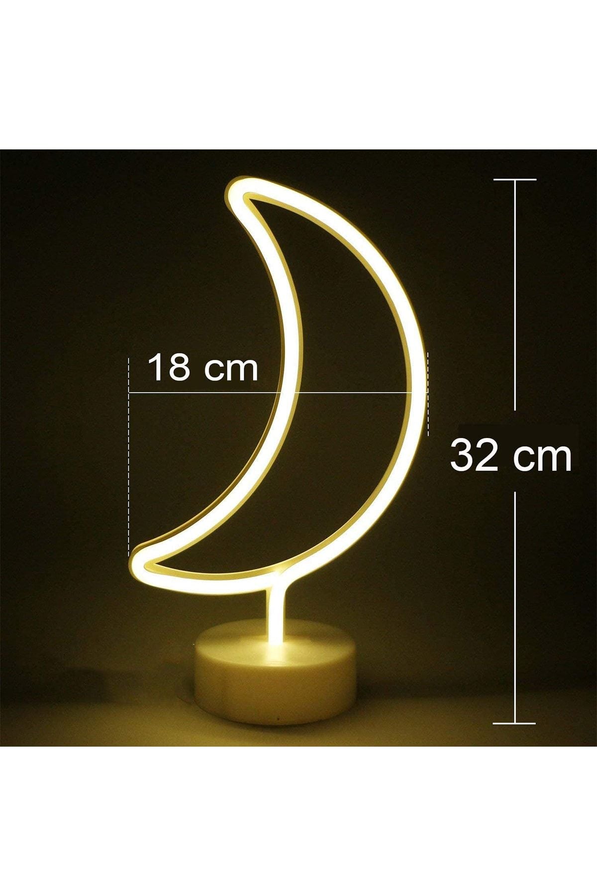 Büyük Boy Pilli Yarım Ay Neon Led Işıklı Masa Ve Gece Lambası Hilal Dekoratif Aydınlatma