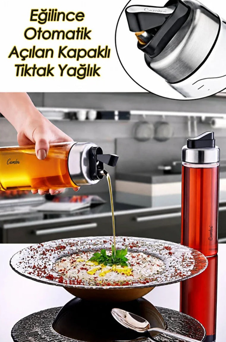 Cambu Tiktak Borosilikat Damlatmaz Otomatik Açılan Kapaklı Cam Yağdanlık 500ML