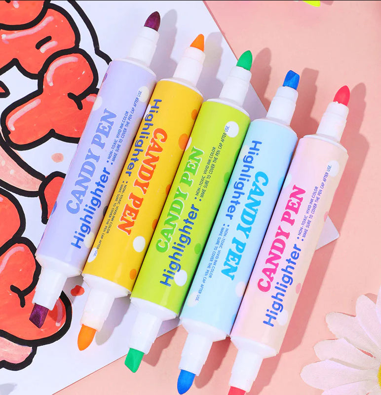 Candy Pen Çift Taraflı Şeker Fosforlu Kalem Seti Canlı Renkler 6'lı