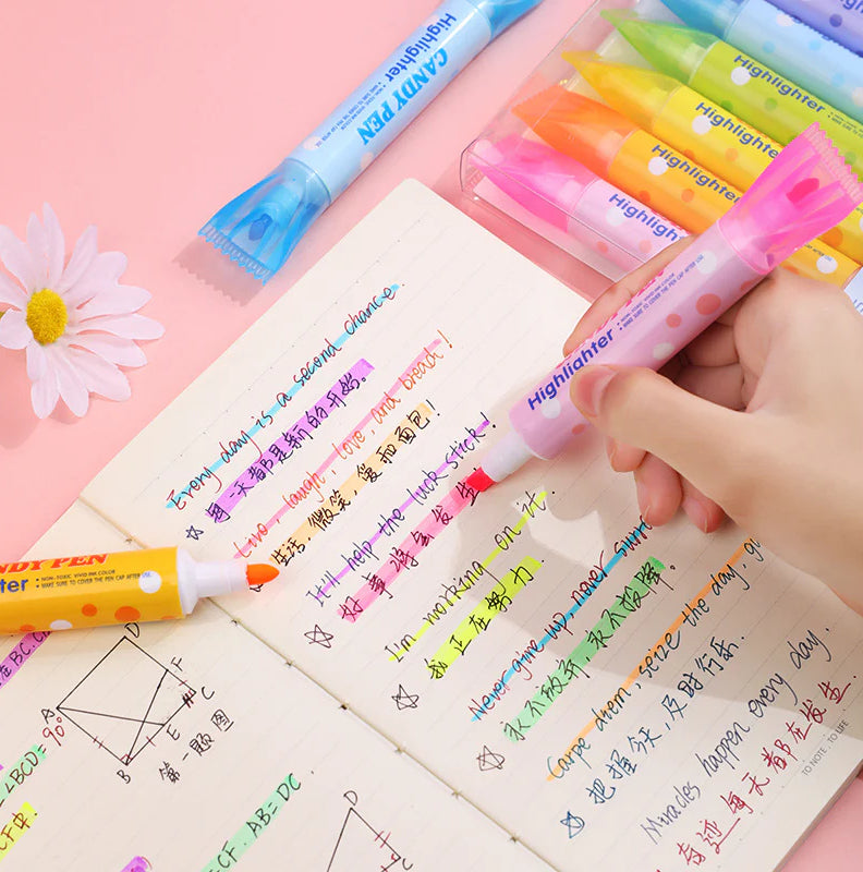 Candy Pen Çift Taraflı Şeker Fosforlu Kalem Seti Canlı Renkler 6'lı