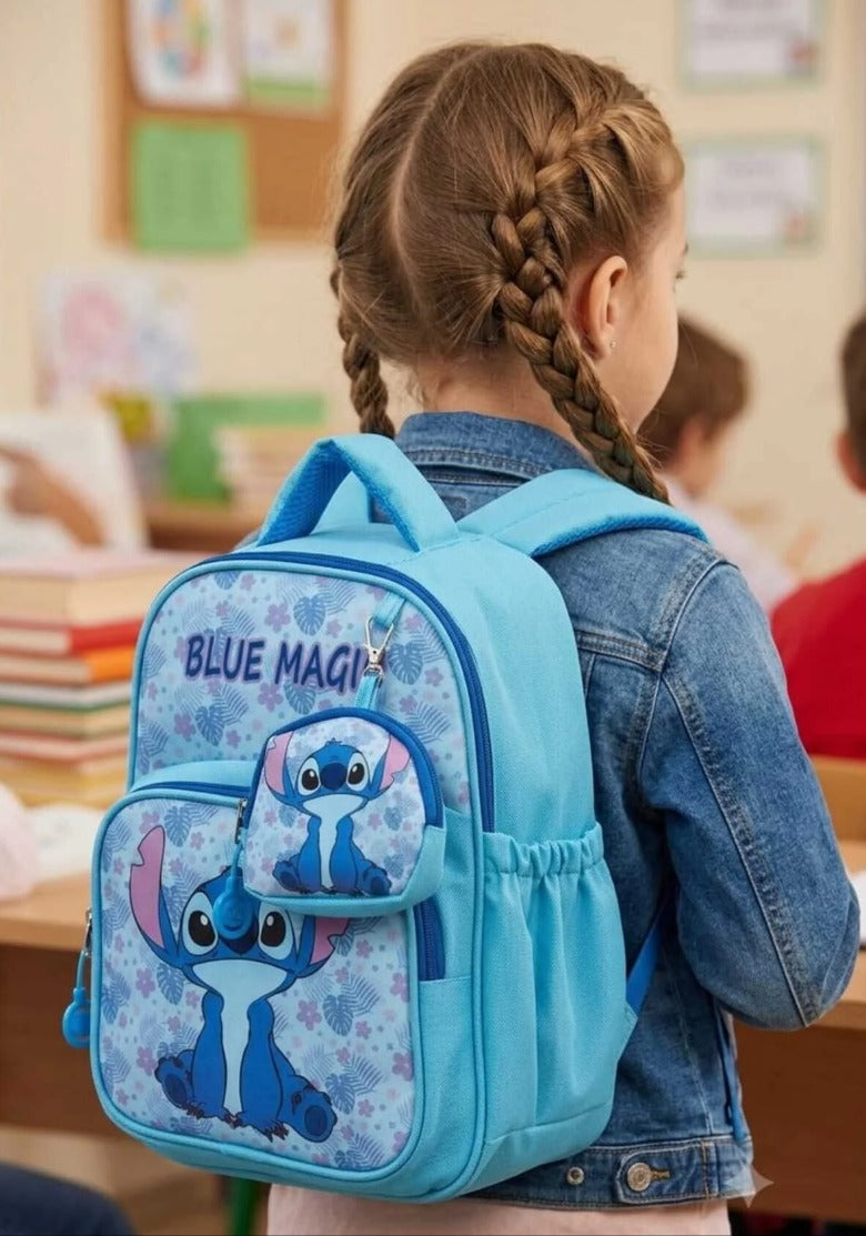 Deri Baskılı Stitch Anaokulu Çantası