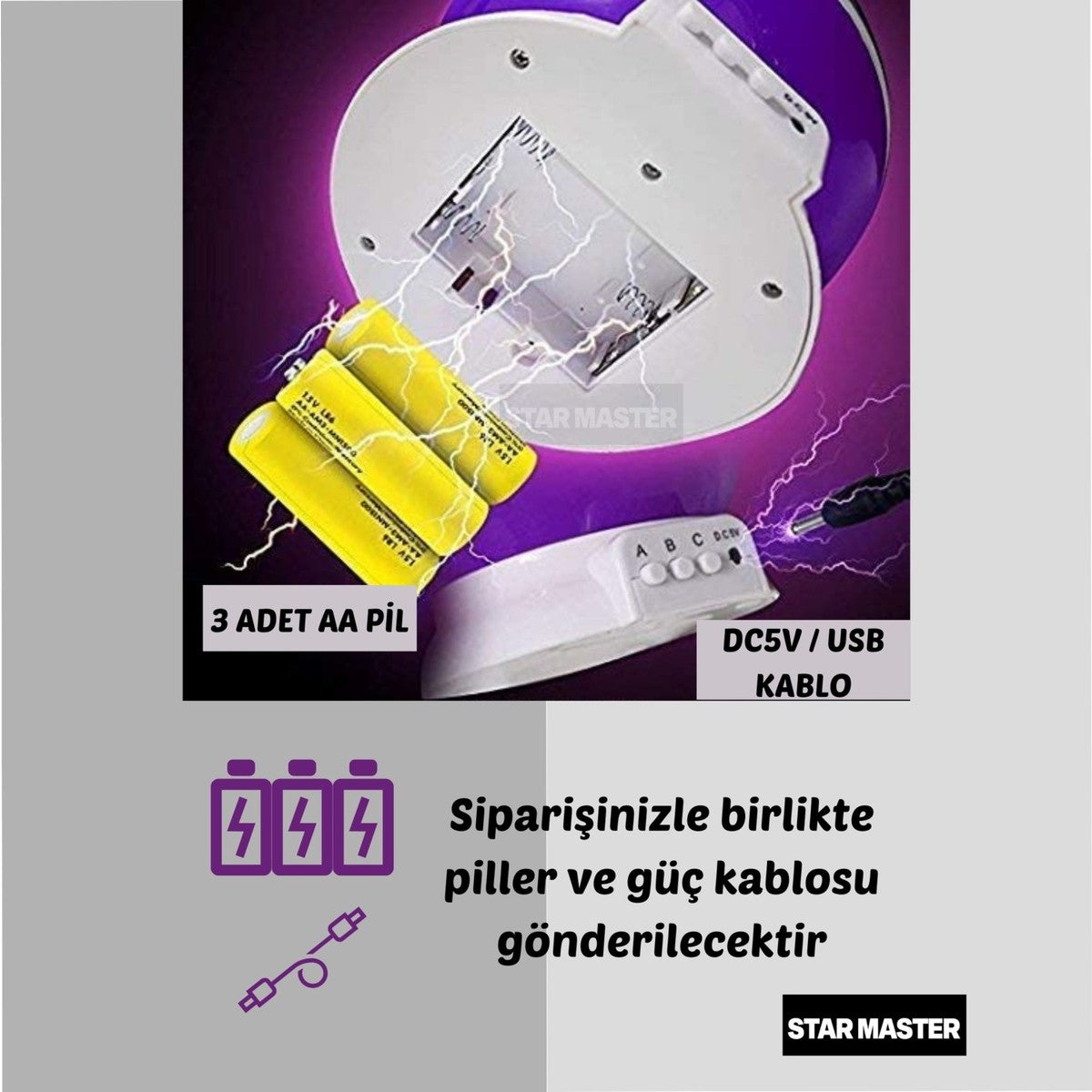 Dönen Projeksiyon Işıklı LED Yıldızlar Gece Lambası