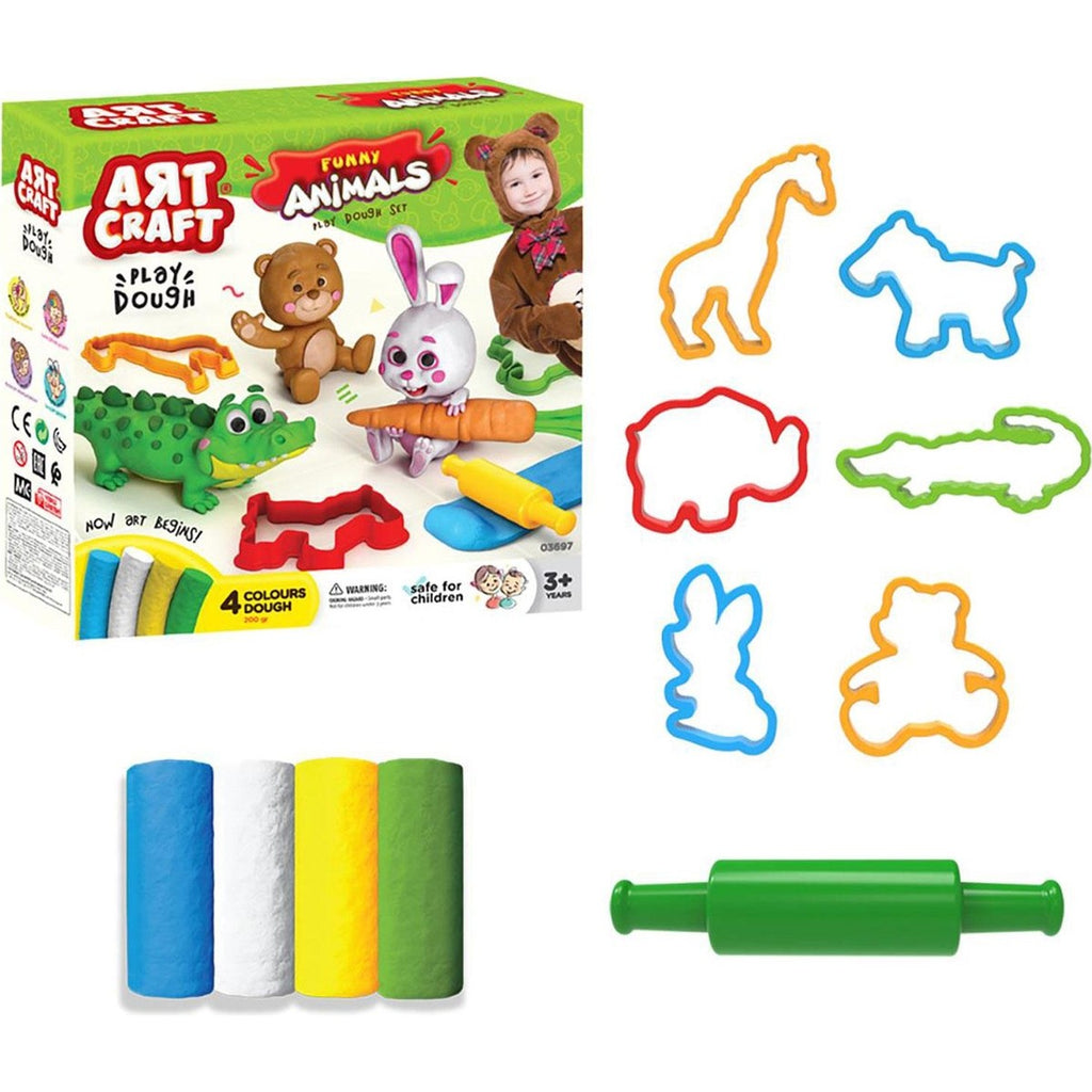 Eğlenceli Hayvanlar Hamur Set 200 gr Funny Animals 4 Renk Hamur Seti