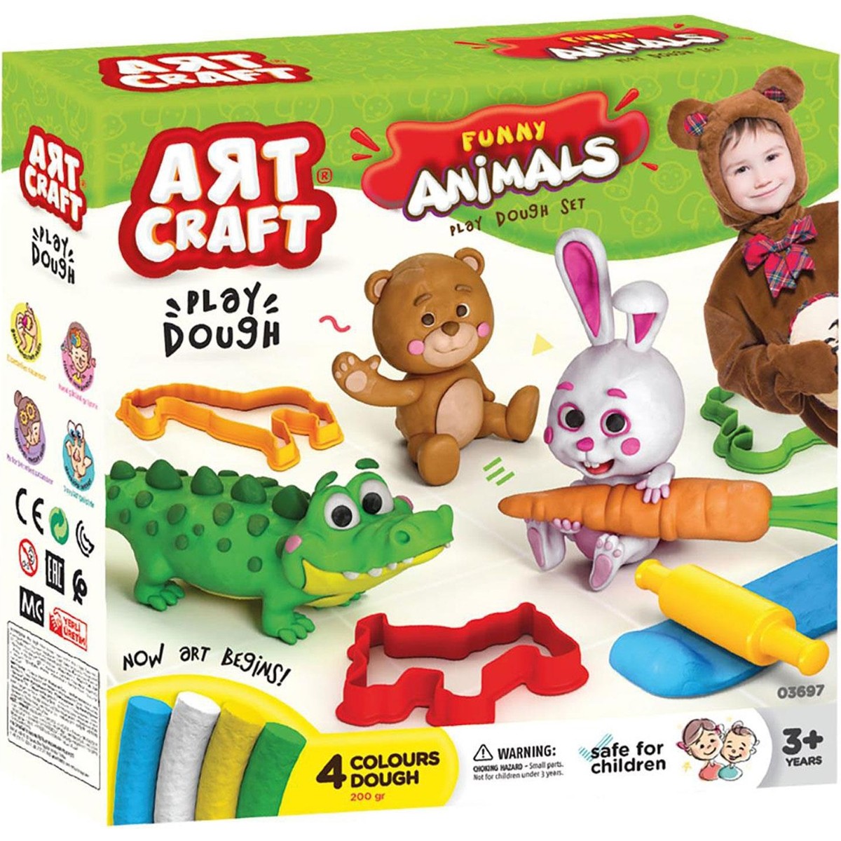 Eğlenceli Hayvanlar Hamur Set 200 gr Funny Animals 4 Renk Hamur Seti