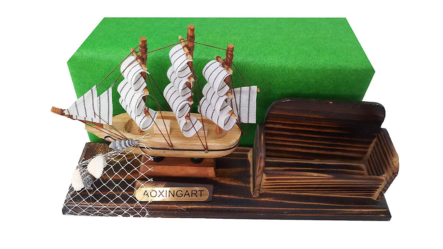 El Yapımı Ahşap Yelkenli Kartvizitlik / Kartlık 25CM Ofis Hediyesi