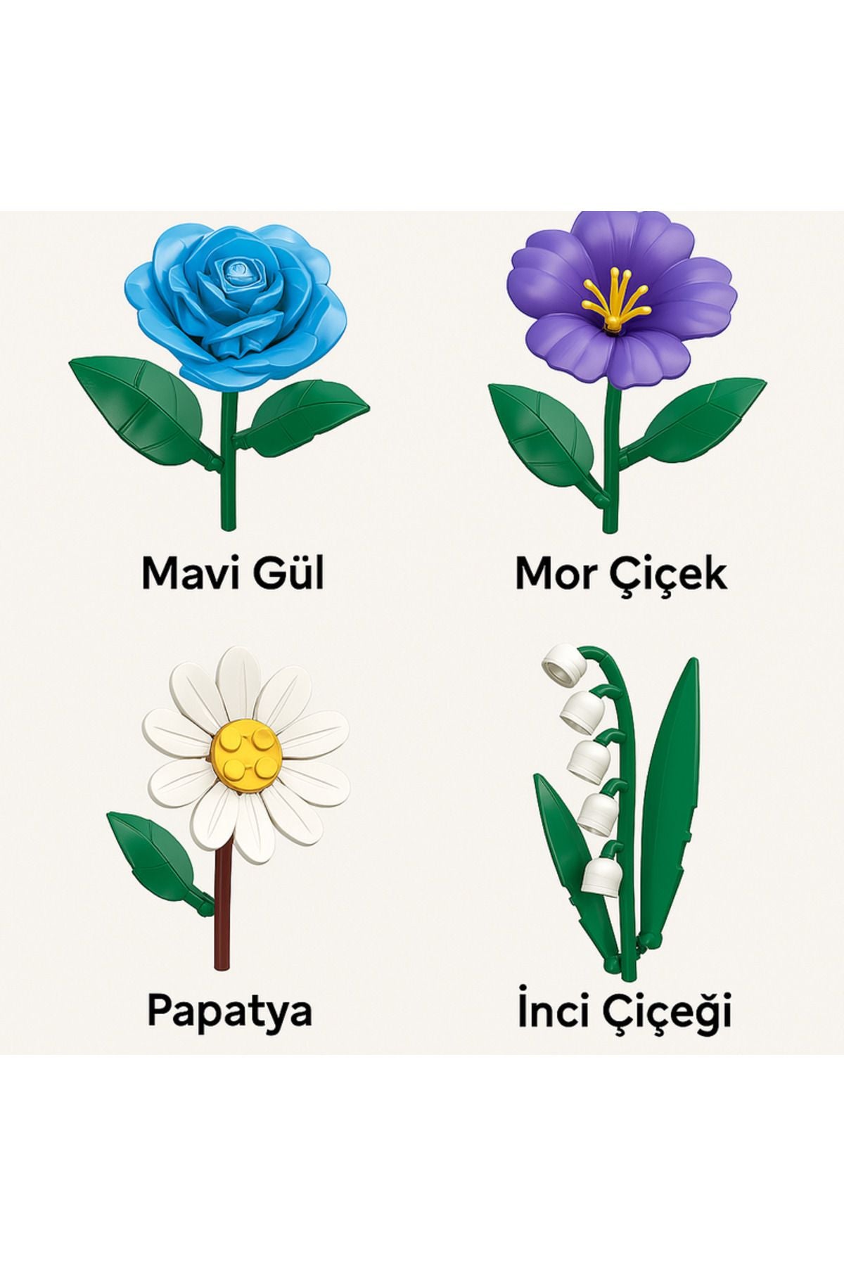 Eternal Flowers Çiçek Yapım Seti – Mavi Gül, Mor Çiçek, Papatya ve Müge (488 Parça)