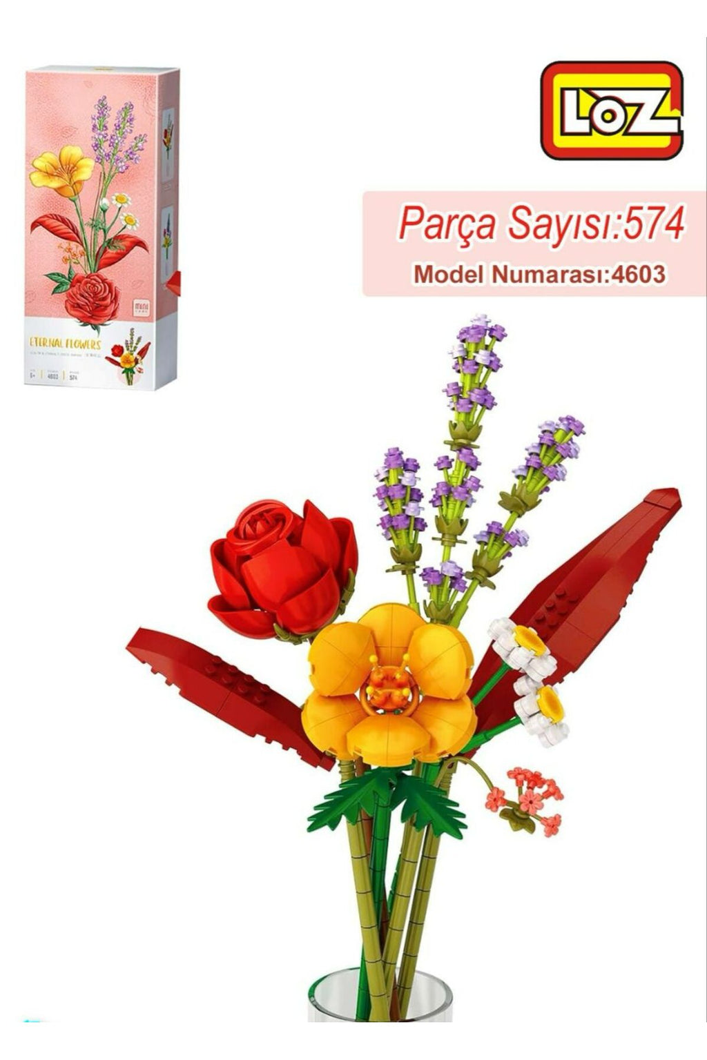 Eternal Flowers Parçalı Yapım Seti – Gül, Hibiskus, Lavanta ve Papatya (574 Parça)