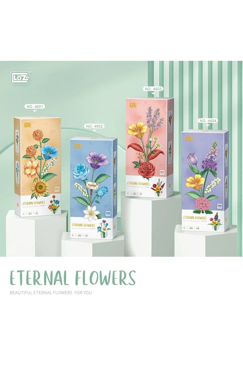 Eternal Flowers Parçalı Yapım Seti – Gül, Hibiskus, Lavanta ve Papatya (574 Parça)
