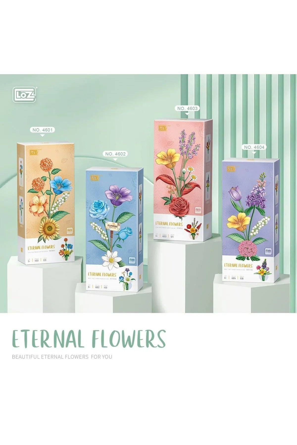 Eternal Flowers Parçalı Yapım Seti – Gül, Hibiskus, Lavanta ve Papatya (574 Parça)