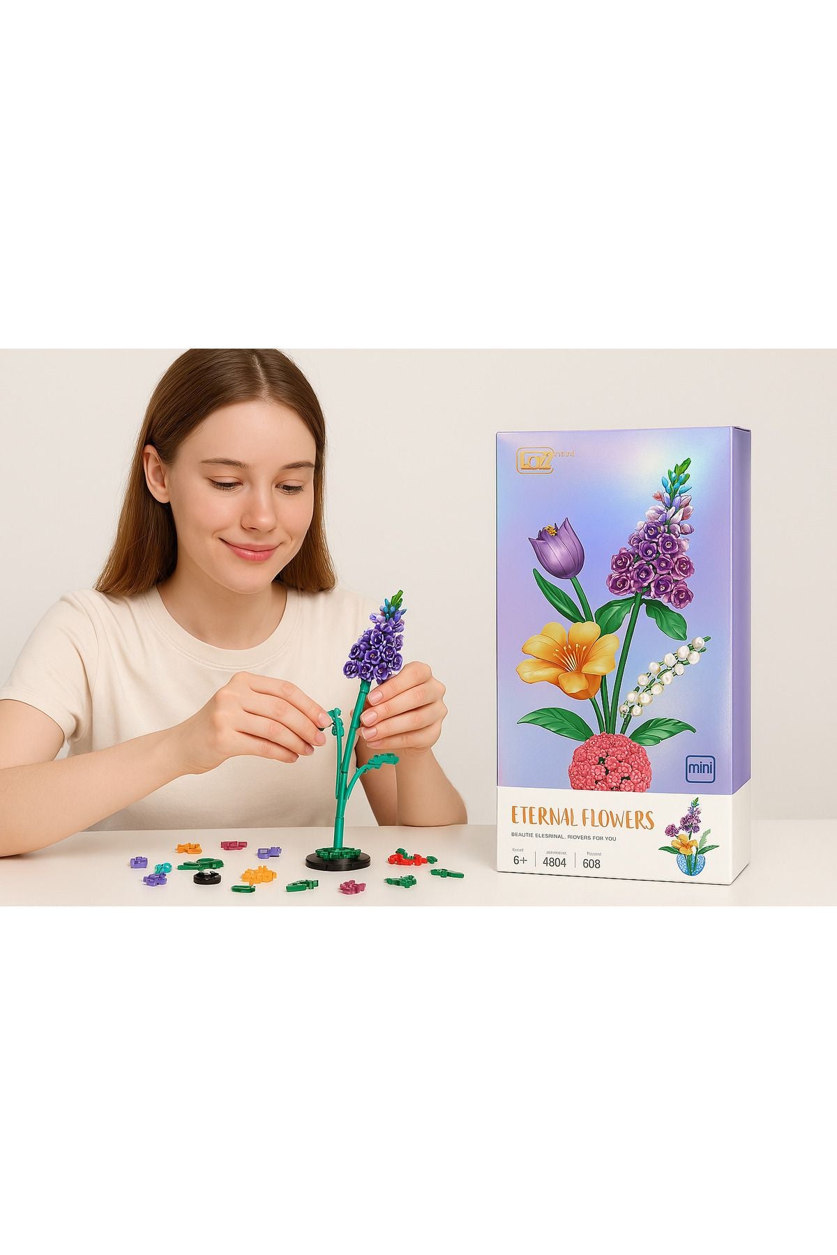 Eternal Flowers Yapım Seti – Lale, Leylak ve Zinya Buketi  Parçalı Yapım Seti(608 Parça) LZ4604
