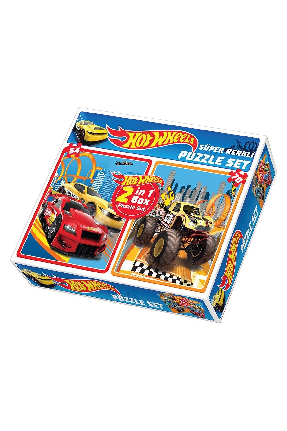 FABBATOYS Süper Renkli 2'li Puzzle Set - Hot Wheels / 54+70 Parça Puzzle