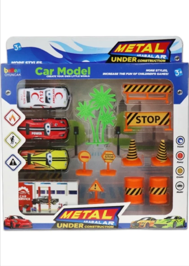 Garaj Araba Seti - Metal Arabalar ve Trafik Aksesuarları ile Birlikte Garaj Seti