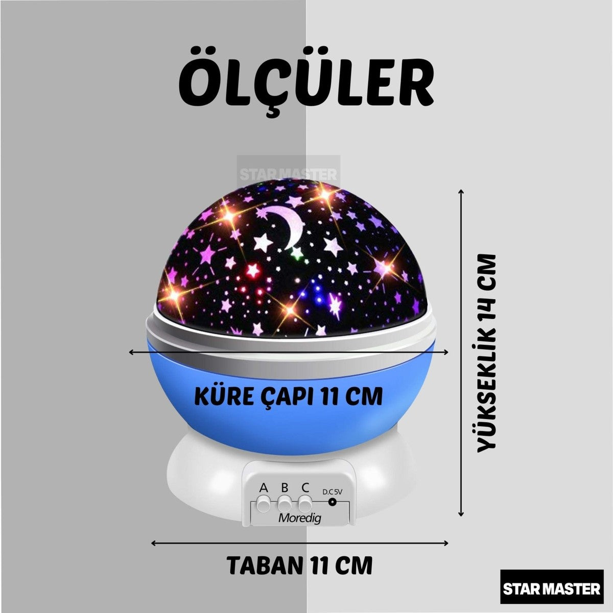 Gece Lambası Yıldız Yansıtmalı Projeksiyonlu Küre - Usb'li Mavi