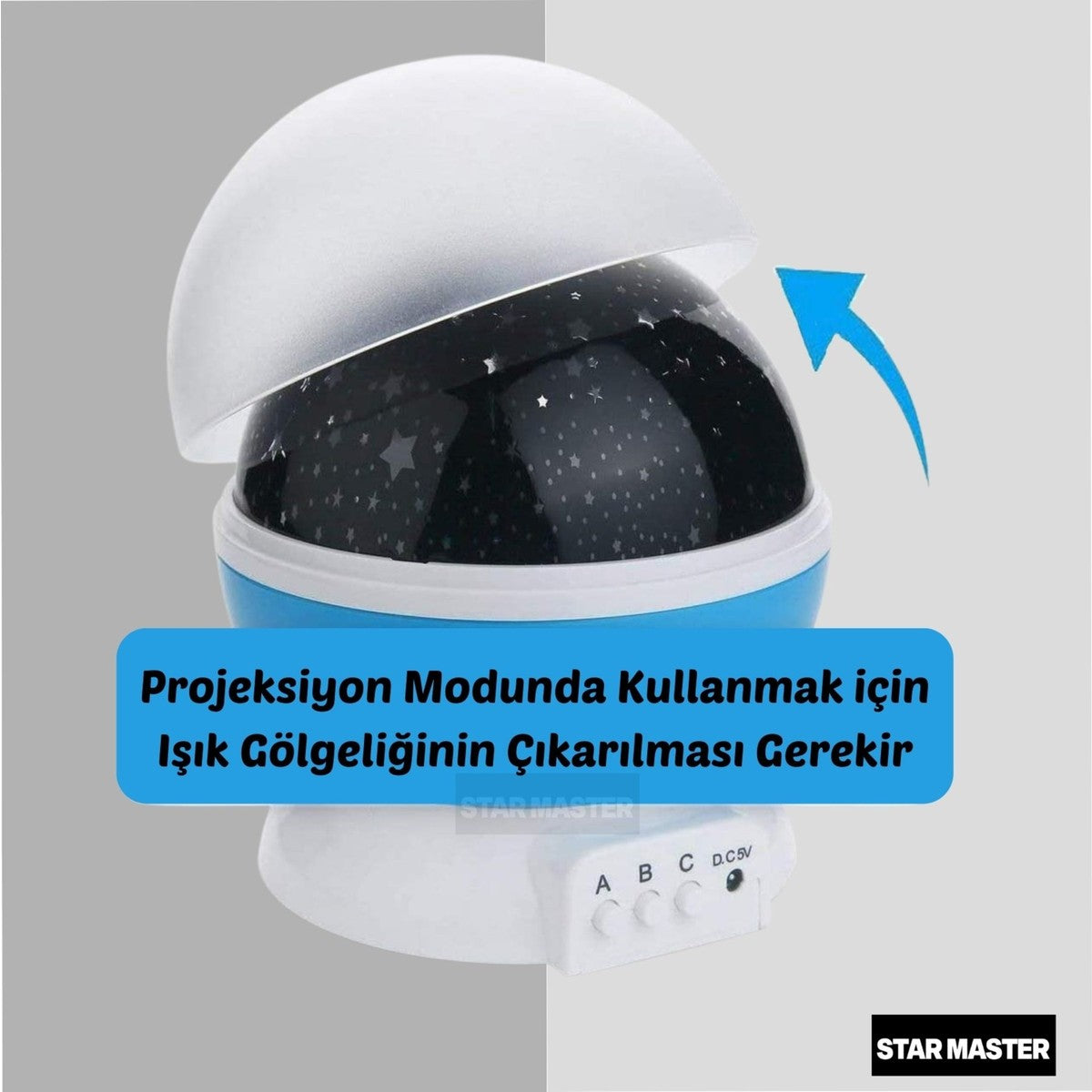 Gece Lambası Yıldız Yansıtmalı Projeksiyonlu Küre - Usb'li Mavi