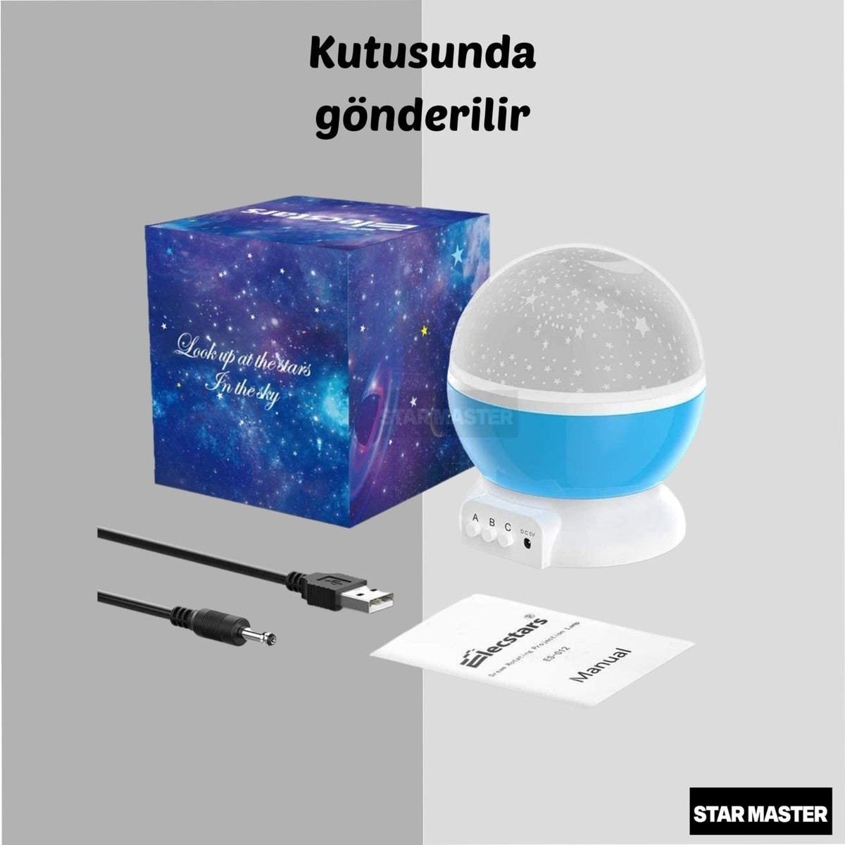 Gece Lambası Yıldız Yansıtmalı Projeksiyonlu Küre - Usb'li Mavi