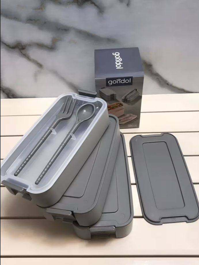 Gondol Layer G-770 Beslenme Kutusu ( 3 Katlı X 420ml & Çatal & Kaşık & Tekli Taşıma Kulp ) (Pembe, Yeşil, Krem ve Gri Renkler)