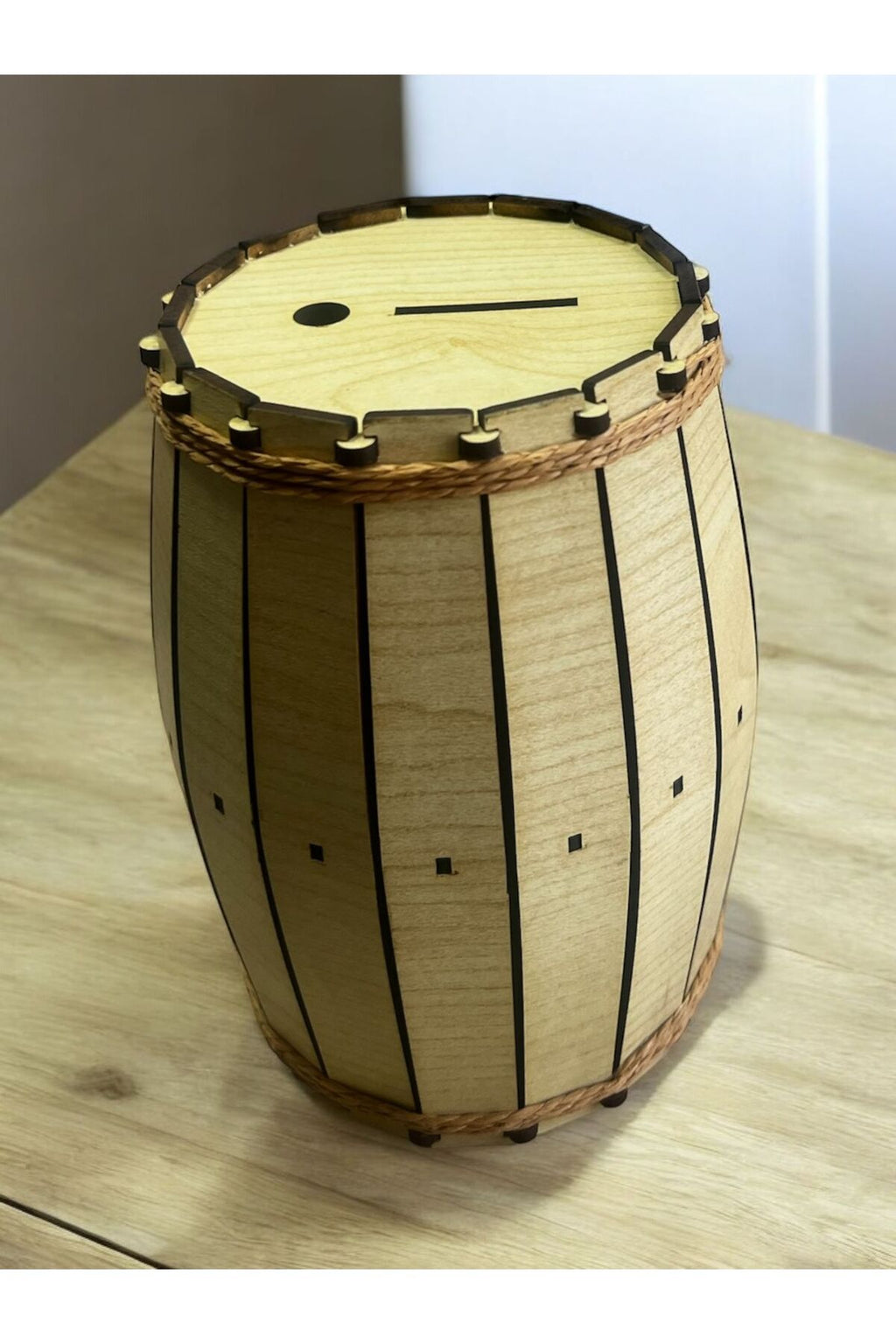 Dekoratif Hediyelik Anahtarlı Ahşap Fıçı Kumbara 20x14 cm