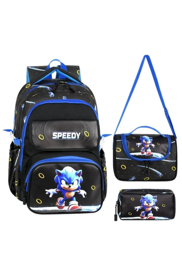 Sonic İlkokul Sırt Çantası + Beslenme Çantası + Kalem Kutusu
