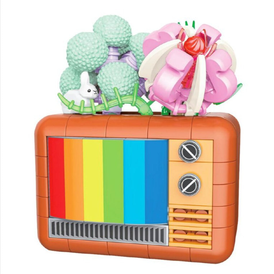JAKİ Çiçekli Nostalji Serisi: Televizyon | 207 Parça Mikro Bloklar | 8+ Yaş | Sukulentli Retro Televizyon Maketi