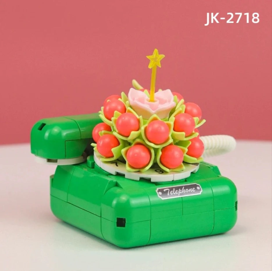 JAKİ Çiçekli Nostalji Serisi: Telefon | 189 Parça Mikro Bloklar | 8+ Yaş | Sukulentli Retro Telefon Maketi