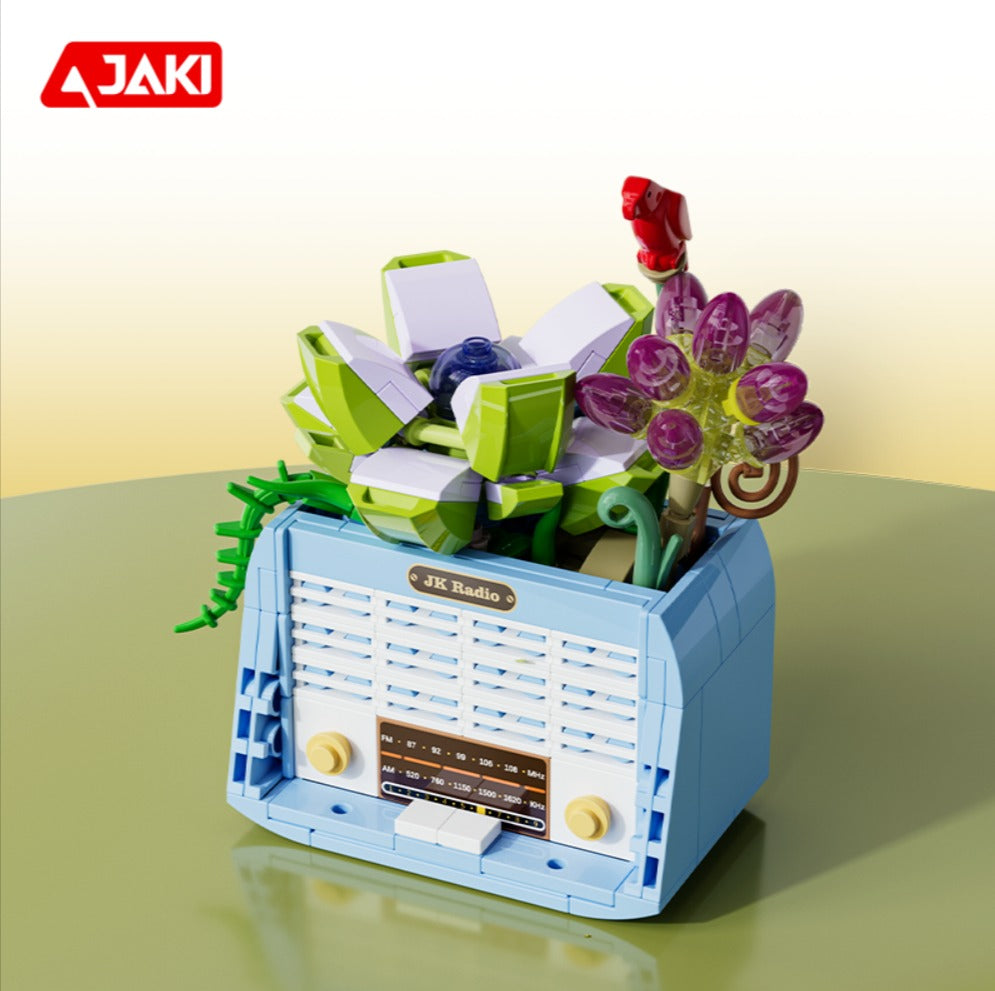 JAKİ Çiçekli Nostalji Serisi: Radyo | 174 Parça Mikro Bloklar | 8+ Yaş | Sukulentli Retro Radyo Maketi