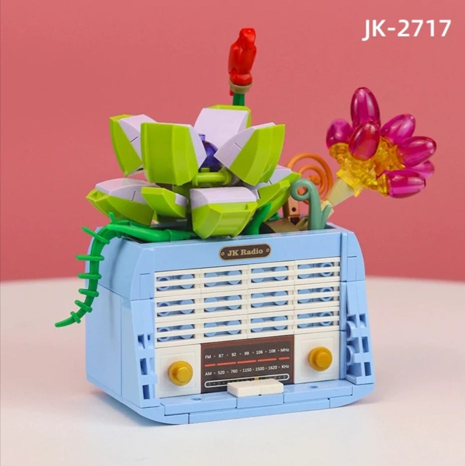 JAKİ Çiçekli Nostalji Serisi: Radyo | 174 Parça Mikro Bloklar | 8+ Yaş | Sukulentli Retro Radyo Maketi