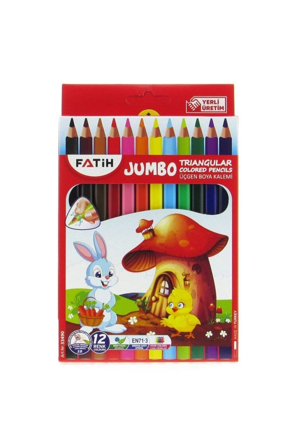 Jumbo Üçgen Kuru Boya Kalemi 12 Renk