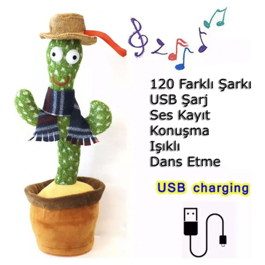 Kaktüs USB Şarjlı Ses Taklidi Yapan Işıklı Konuşan Dans Eden Kaktüs