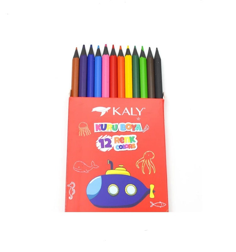 KALY Kuru Boya Seti 12 Renk Canlı ve Parlak Tonlar 175 mm Kırılmaya Dirençli