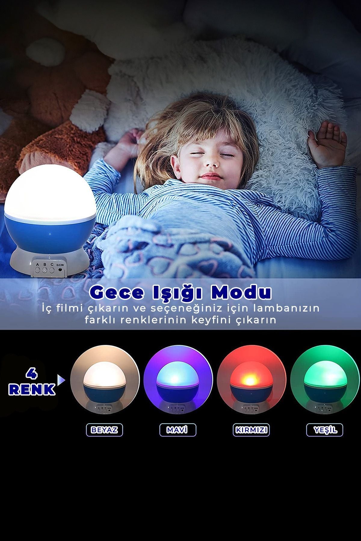 Kamp-Çadır Çocuk Odası Pilli Usbli Yıldız Gökyüzü Projeksiyonlu Star Master Gece Lambas