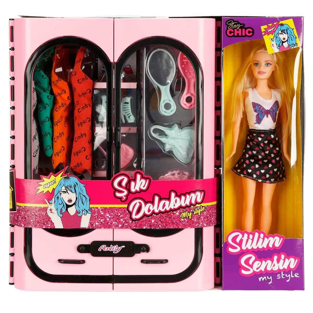 Anlily Stilim Sensin Elbise Dolaplı, Gardroplu, Kıyafetli Model Bebek