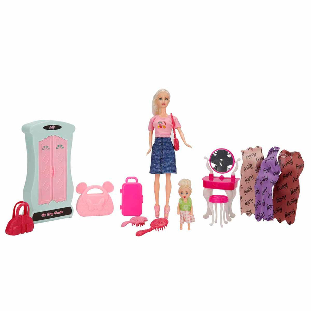 Cindy Makyaj Masalı Dolaplı Model Bebek Oyun Seti