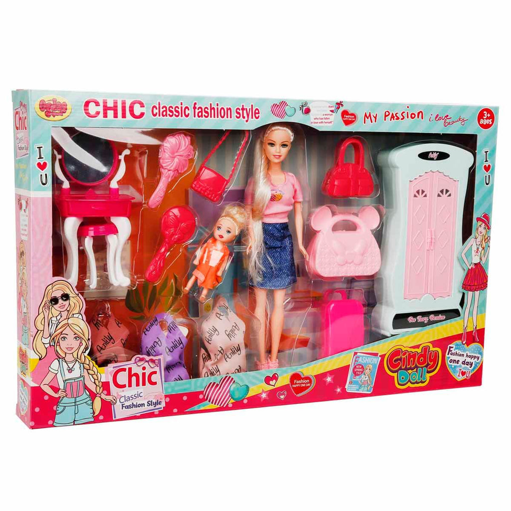 Cindy Makyaj Masalı Dolaplı Model Bebek Oyun Seti