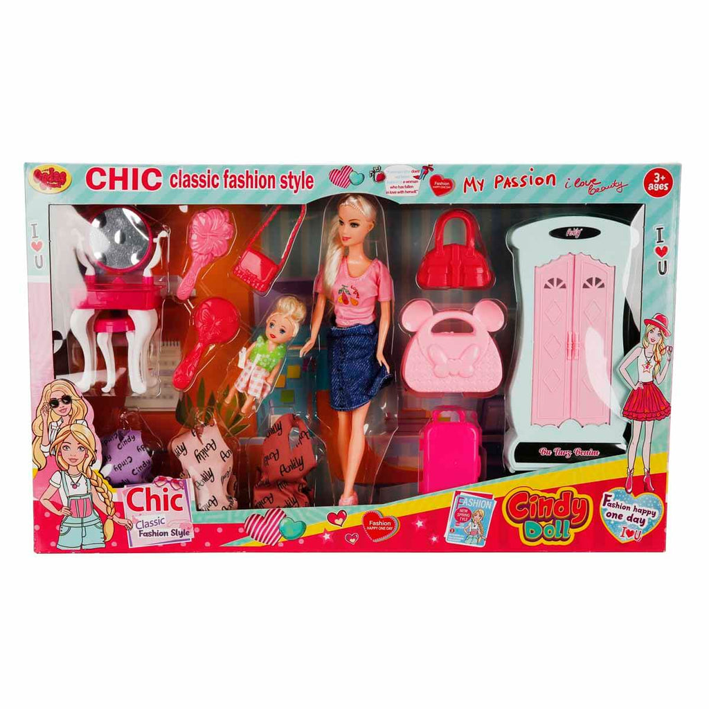 Cindy Makyaj Masalı Dolaplı Model Bebek Oyun Seti