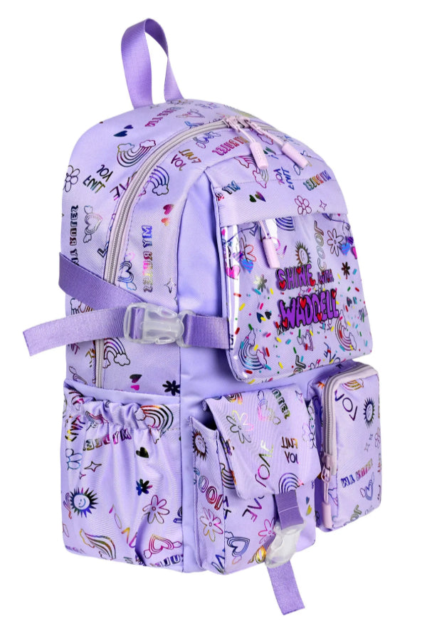 Kawaii Kore Tarzı Fitilli Kumaş Desenli Sırt Çantası, Beslenme Çantası ve Kalemlik Üçlü Seti