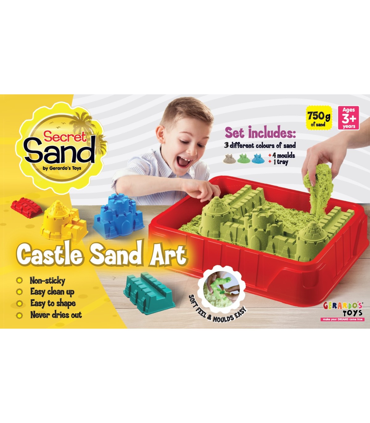 Secret Sand Kumdan Kale Yapım Seti (750GR Kinetik Kum, Tepsi ve 4 Kalıp)