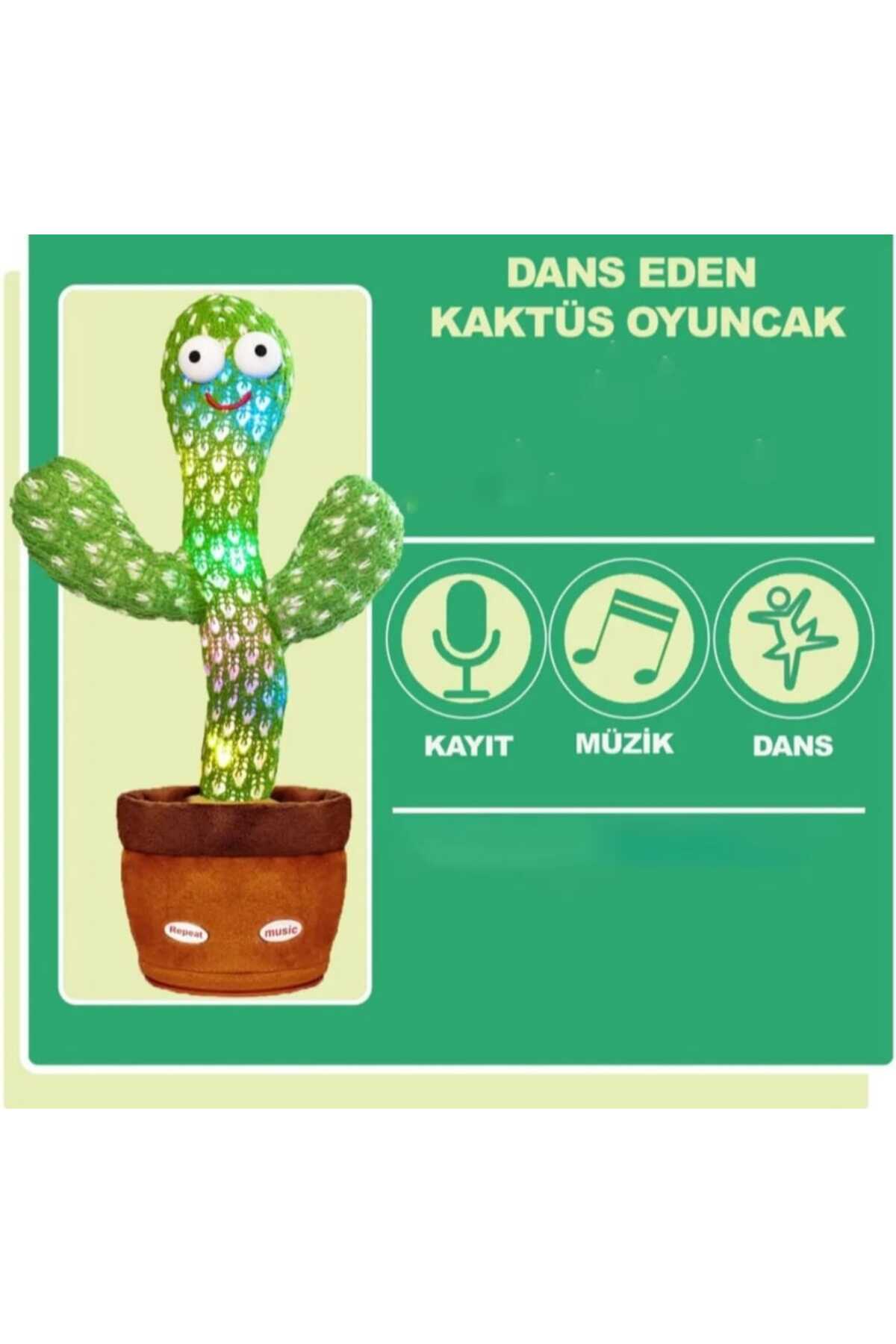 Konuşan Dans Eden, Müzikli Işıklı Saksı Kaktüs Peluş Oyuncak ( Şarjlıdır )