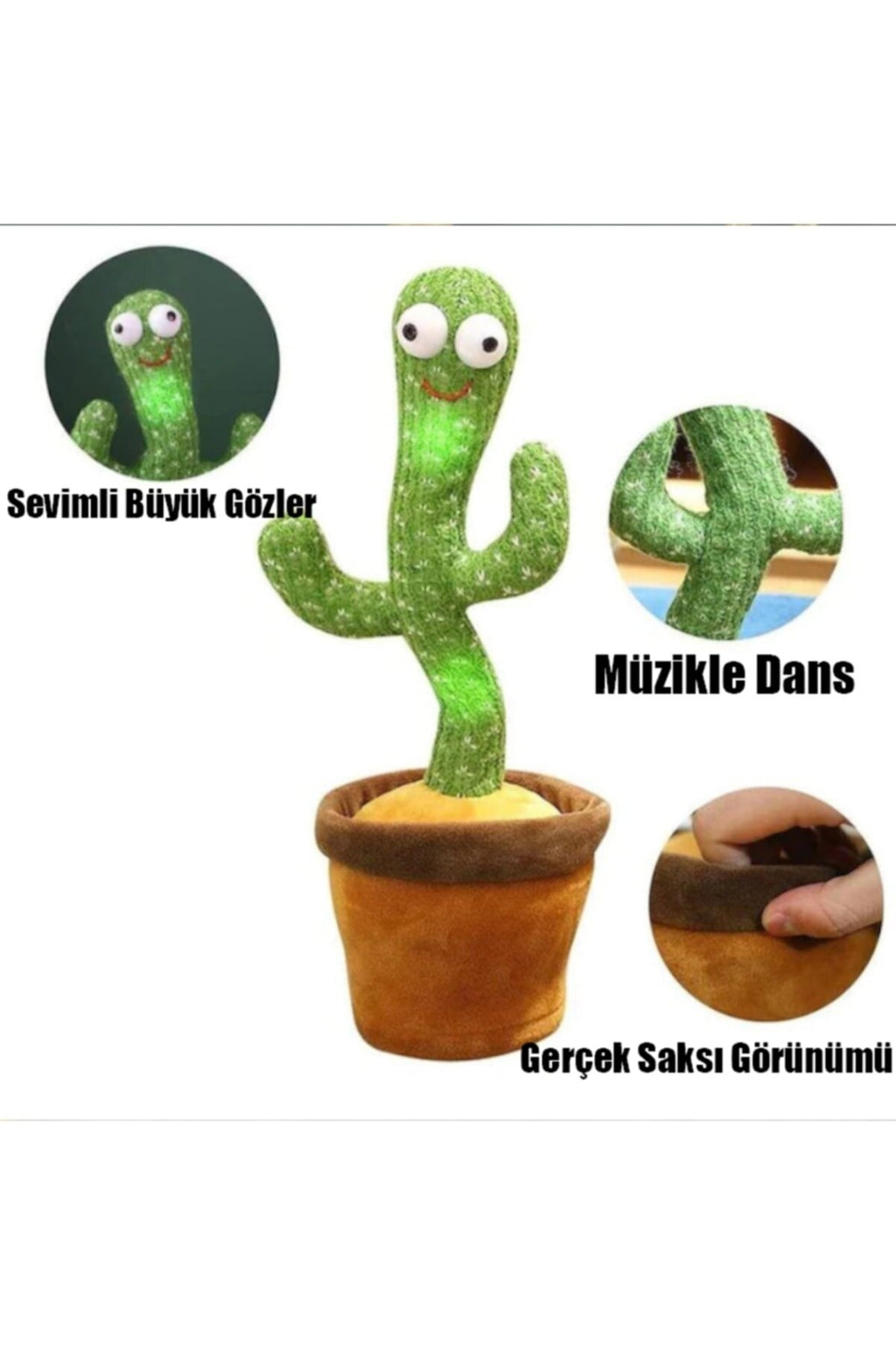 Konuşan Dans Eden, Şarjlı Müzikli Işıklı Saksı Kaktüs Peluş Oyuncak Ses Taklitli