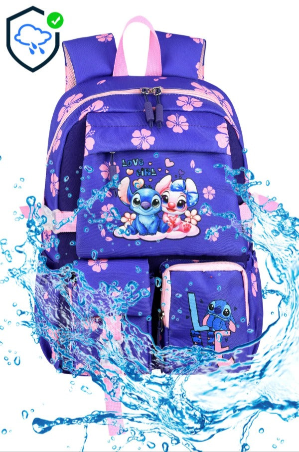 Kore Kawai Mor Stitch Stiç Temalı Kız Çocuk İlkokul Çantası Termal Beslenme Çantası ve Kalemlik Set
