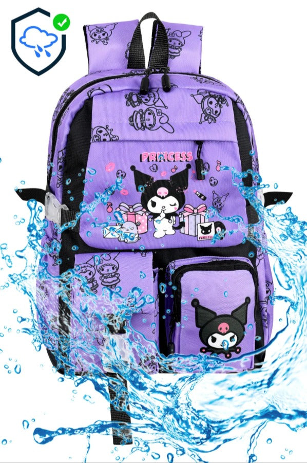 Kore Kawai Kapaklı Kuromi Temalı Kız İlkokul Çantası Termal Beslenme Çantası ve Kalemlik