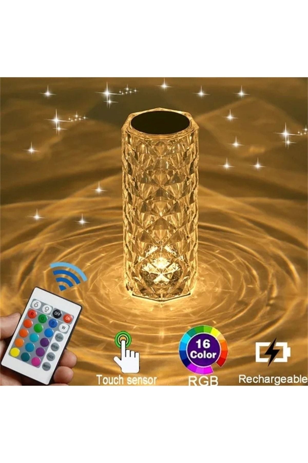 Kumandalı Kristal Masa Lambası Rgb Renk Değiştiren Gece Lambası 16 Renk 4 Mod Dokunmatik Kontrol