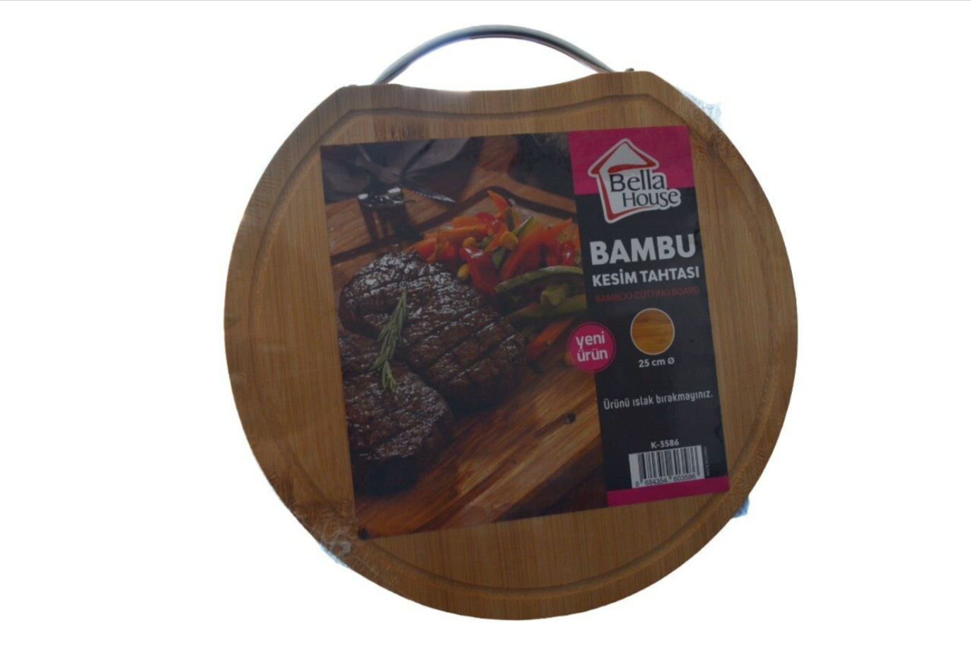 Bella House Yuvarlak Bambu Kesme Tahtası 25 cm Kulplu