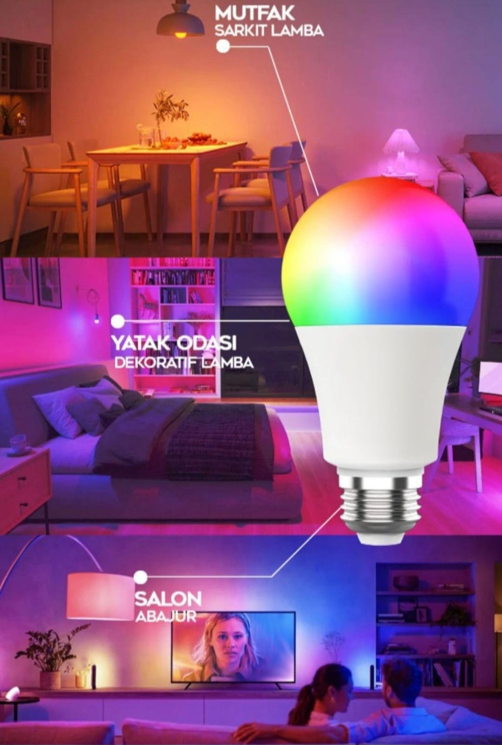 Led Lamba Kumandalı Ambiyans Aydınlatma 800 Lümen Tasarruflu Renk Değiştiren Led Işık